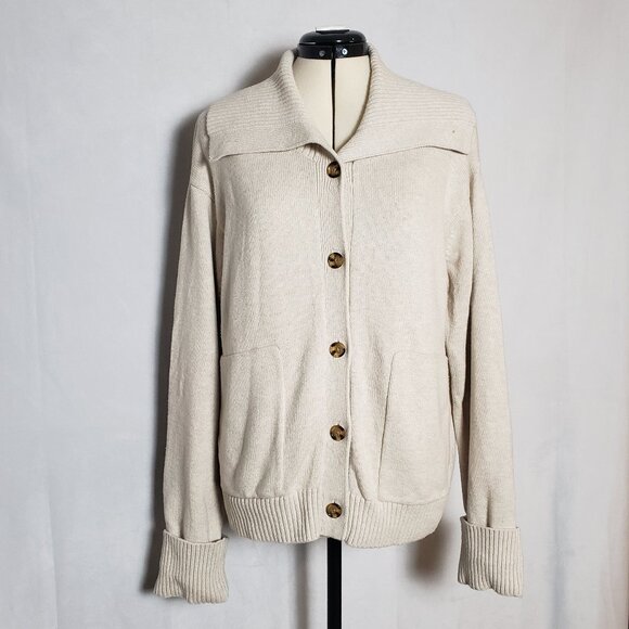 Banana Republic Sweater Jacket Button Up Cardigan in Oatmeal Heather Size Large - Picture 1 of 10